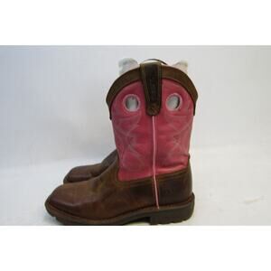 Rocky Kids Youth Size 4 M Pink Brown Leather Buckaroo Cowboy Boots